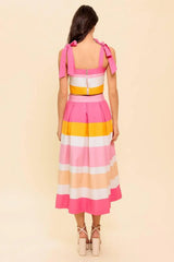 THE SPACE BETWEEN PINK WOVEN TOP AND SKIRT SET - Flying Tomato - Flyclothing LLC