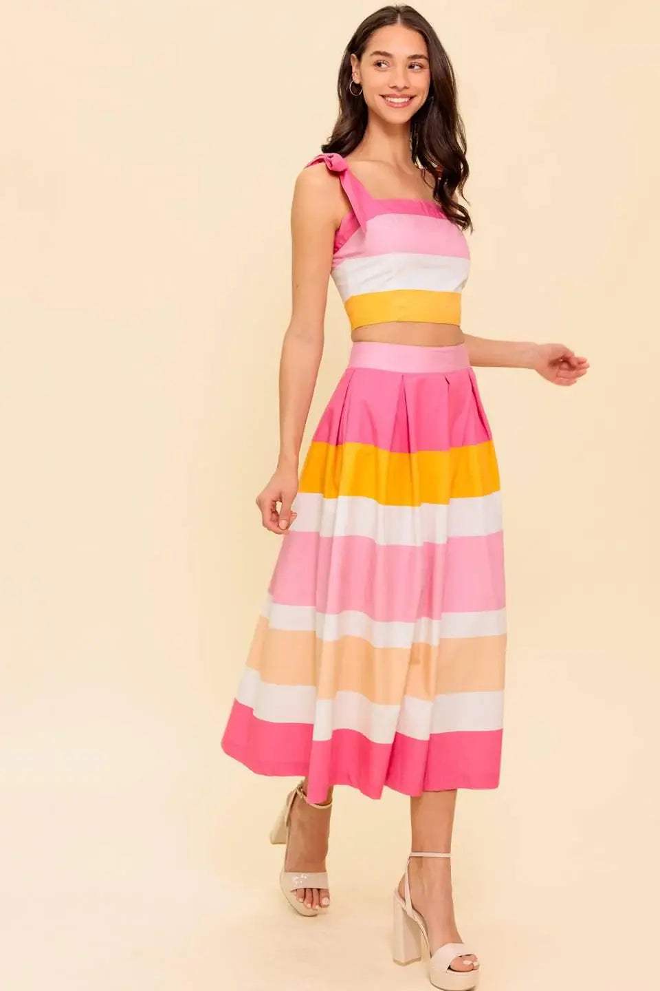 THE SPACE BETWEEN PINK WOVEN TOP AND SKIRT SET - Flying Tomato - Flyclothing LLC