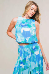 MARITIME MUSE WOVEN PLISSE TOP AND PANT SET - Flying Tomato - Flyclothing LLC
