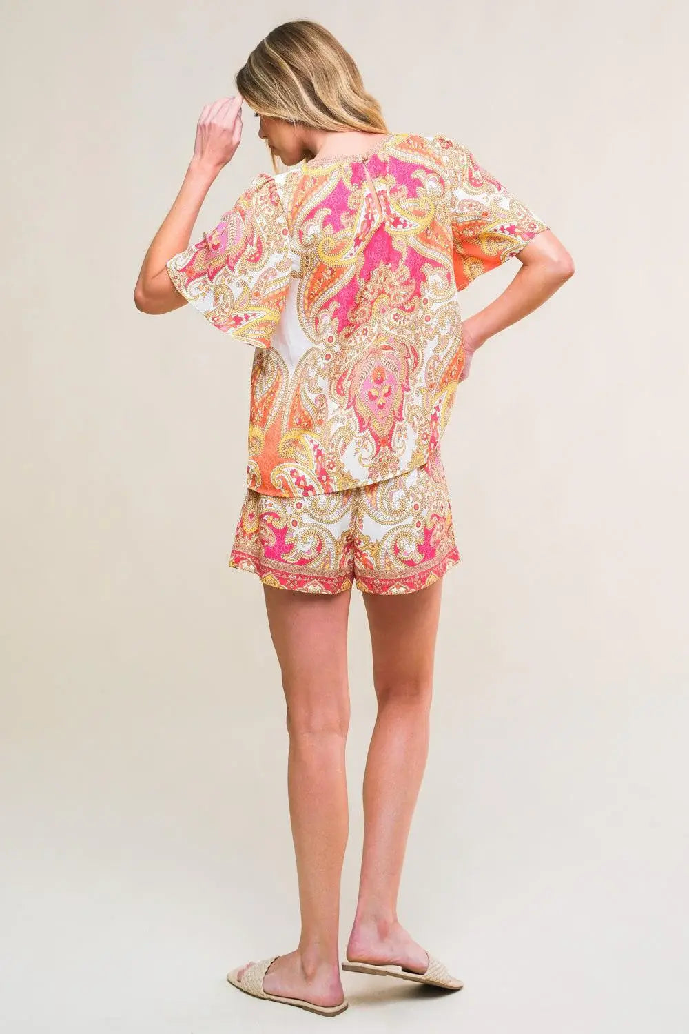 SCARLET SYMPHONY WOVEN TOP AND SHORT SET - Flying Tomato - Flyclothing LLC