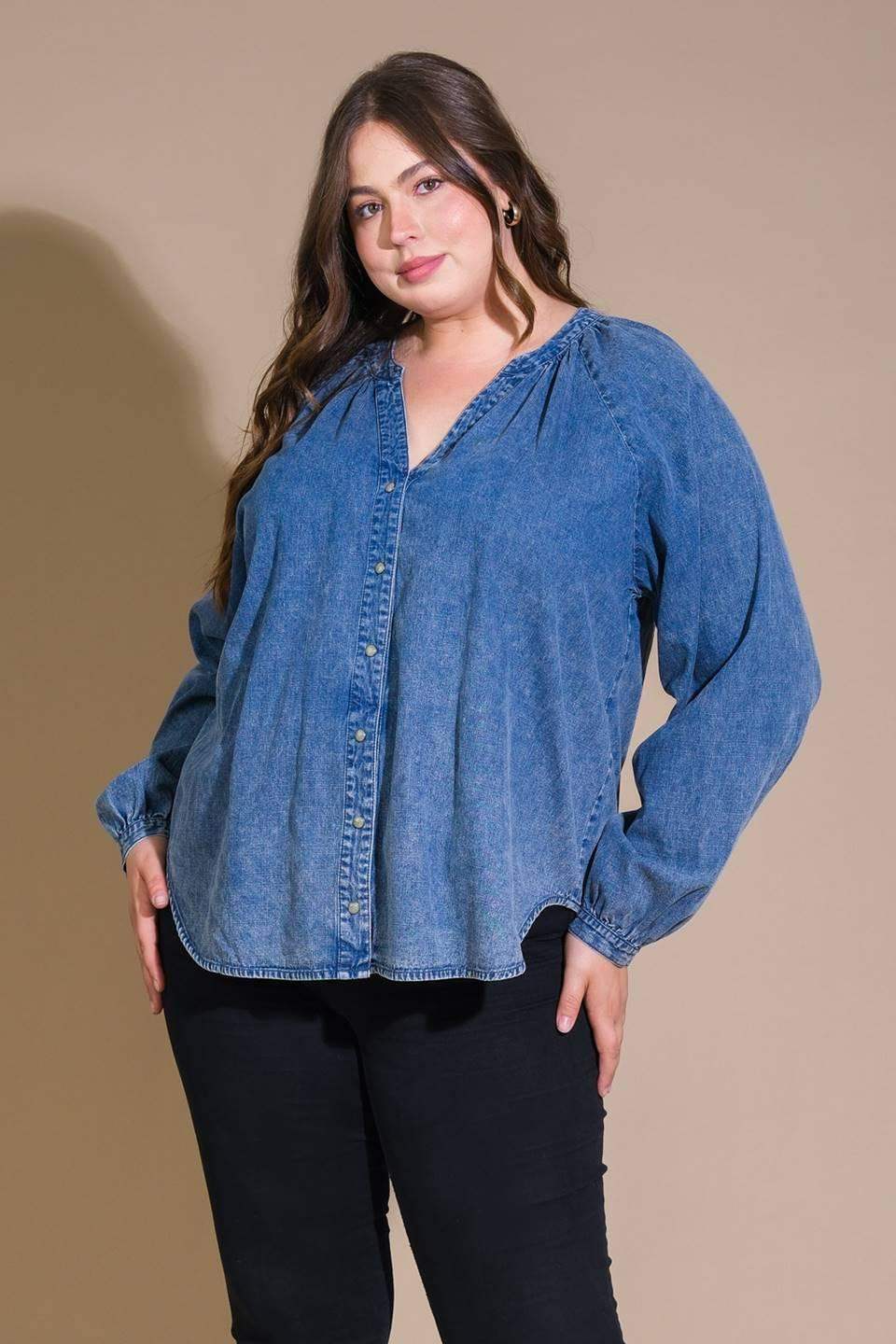 MUSING ABOUT YOU DENIM TOP - Flying Tomato - Flyclothing LLC