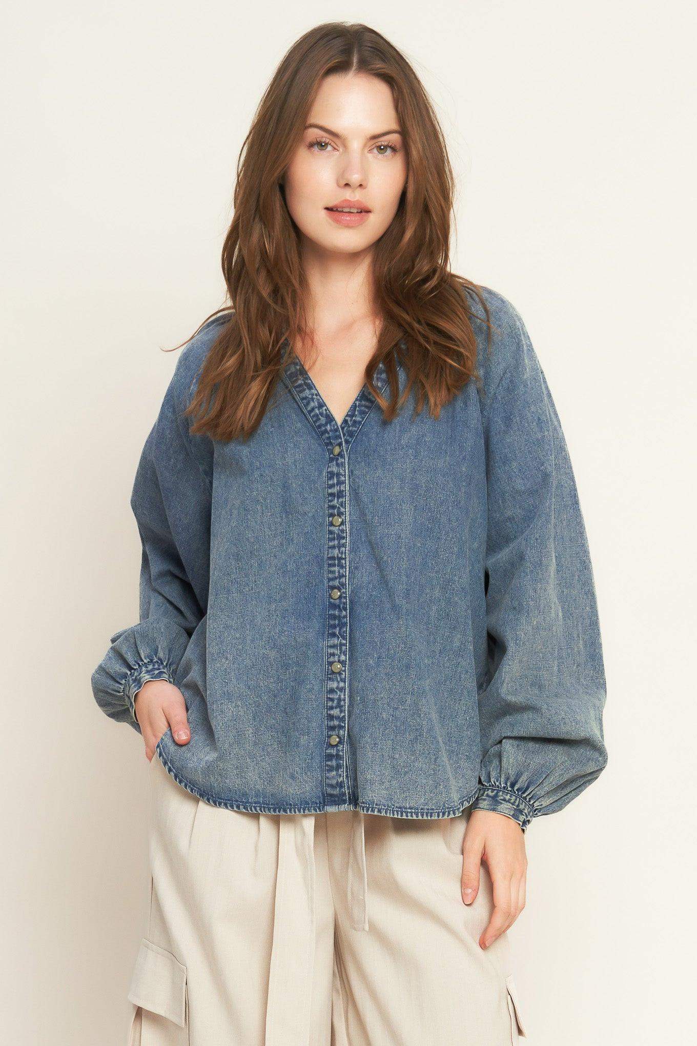 MUSING ABOUT YOU DENIM TOP - Flying Tomato - Flyclothing LLC