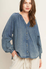 MUSING ABOUT YOU DENIM TOP - Flying Tomato - Flyclothing LLC