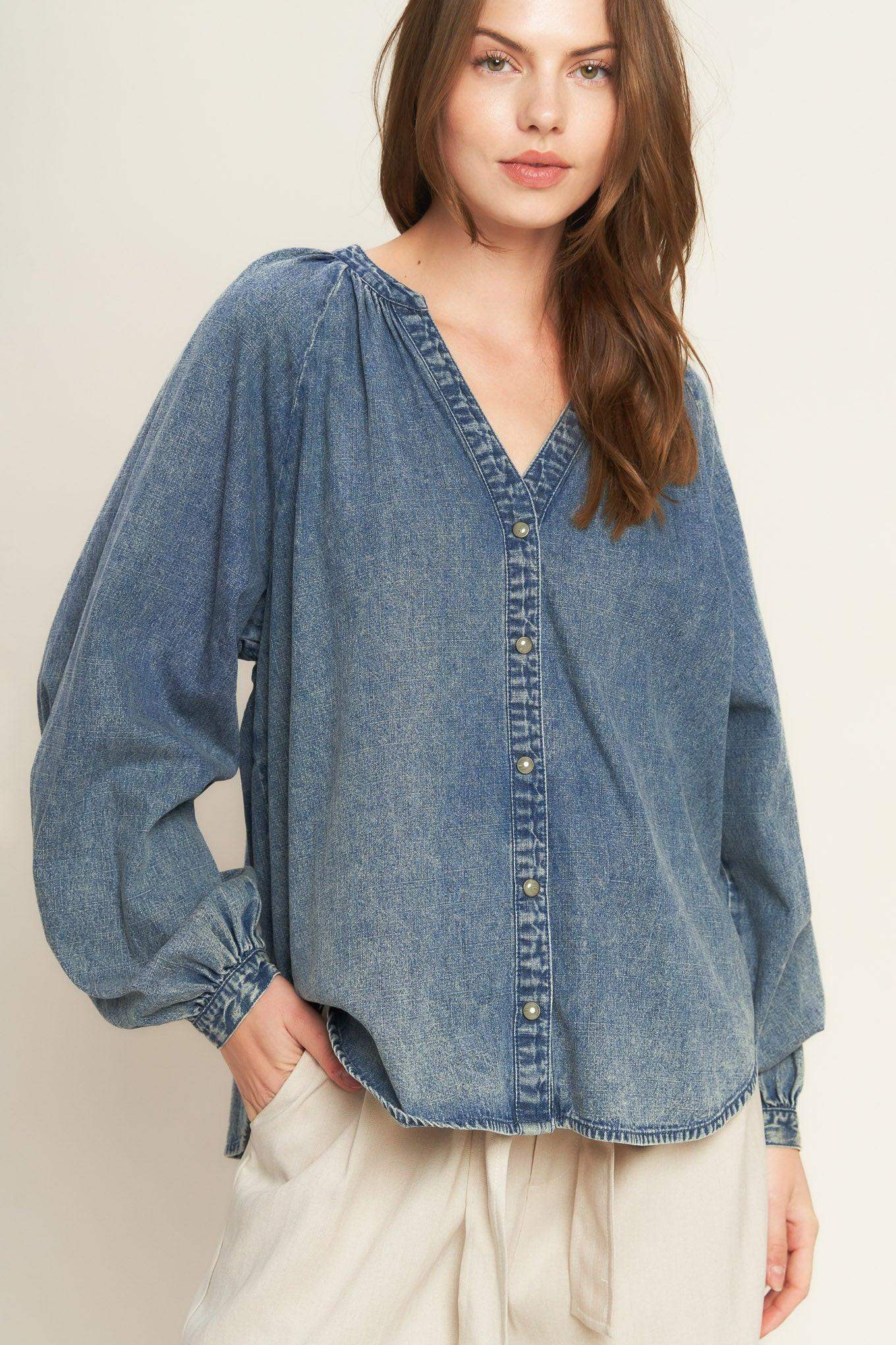 MUSING ABOUT YOU DENIM TOP - Flying Tomato - Flyclothing LLC