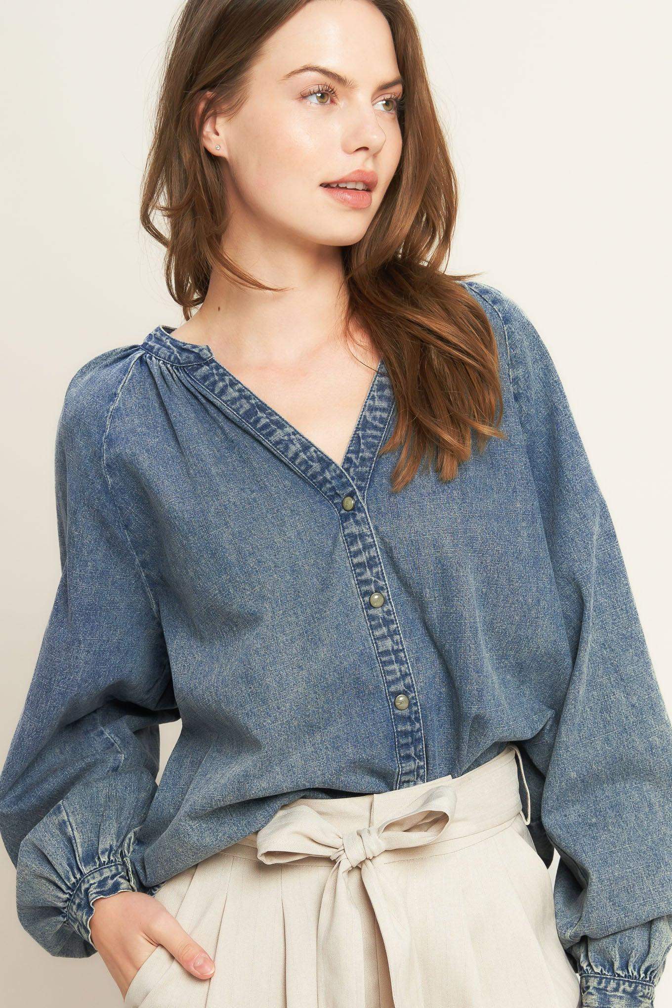MUSING ABOUT YOU DENIM TOP - Flying Tomato - Flyclothing LLC