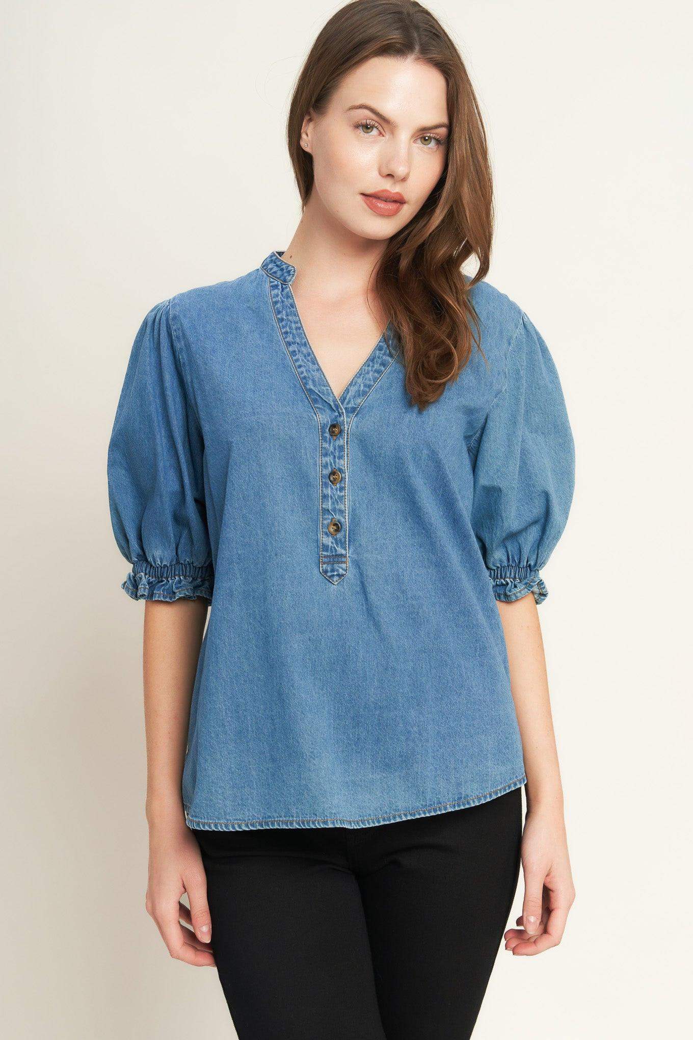 CLOSER TO YOU DENIM TOP - Flying Tomato - Flyclothing LLC
