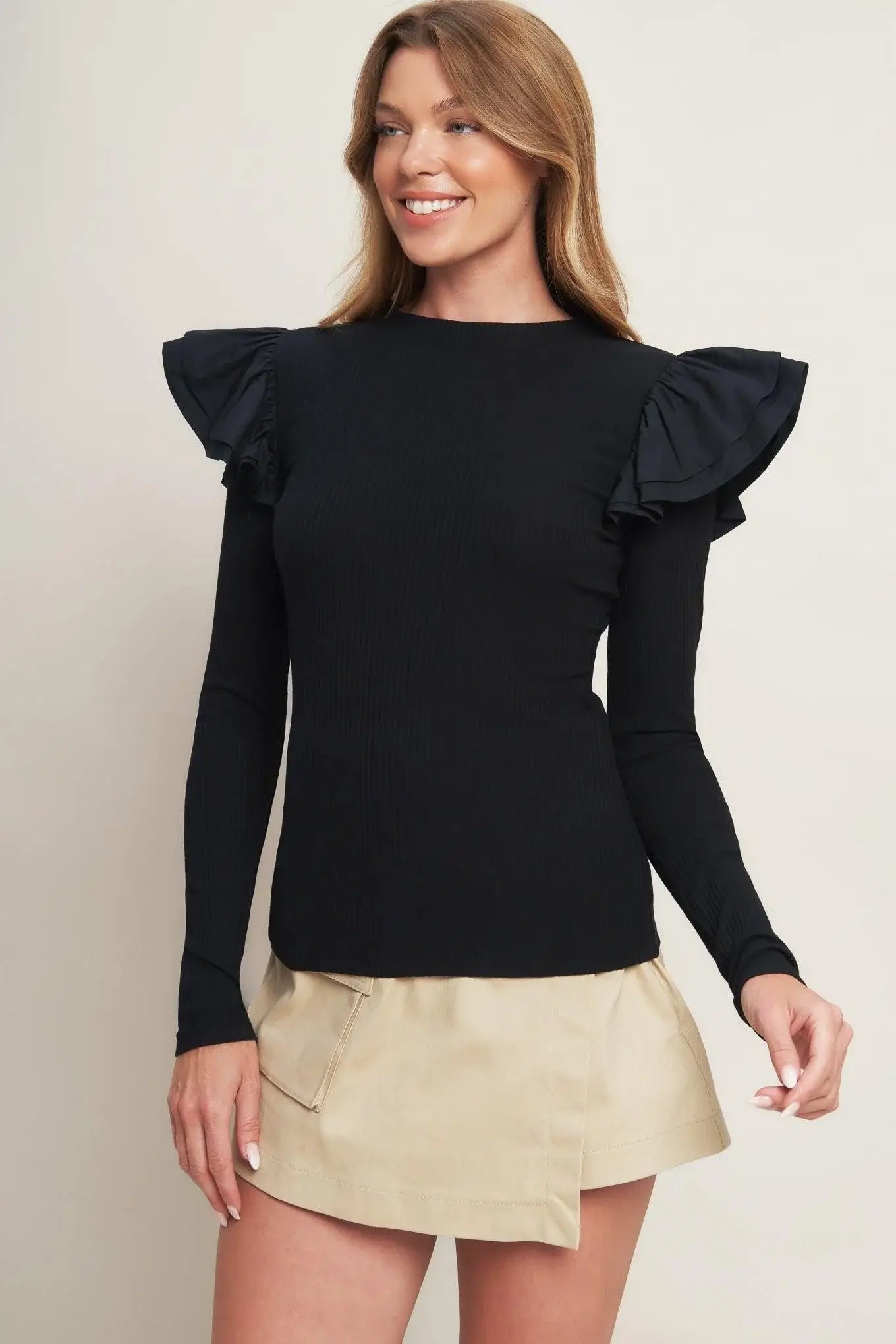 HAPPIEST HERE BLACK KNIT TOP - Flying Tomato - Flyclothing LLC