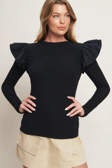 HAPPIEST HERE BLACK KNIT TOP - Flying Tomato - Flyclothing LLC