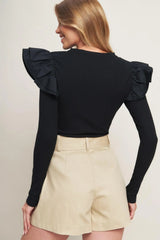 HAPPIEST HERE BLACK KNIT TOP - Flying Tomato - Flyclothing LLC