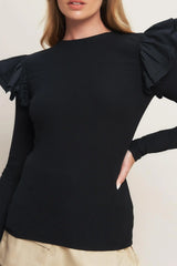 HAPPIEST HERE BLACK KNIT TOP - Flying Tomato - Flyclothing LLC