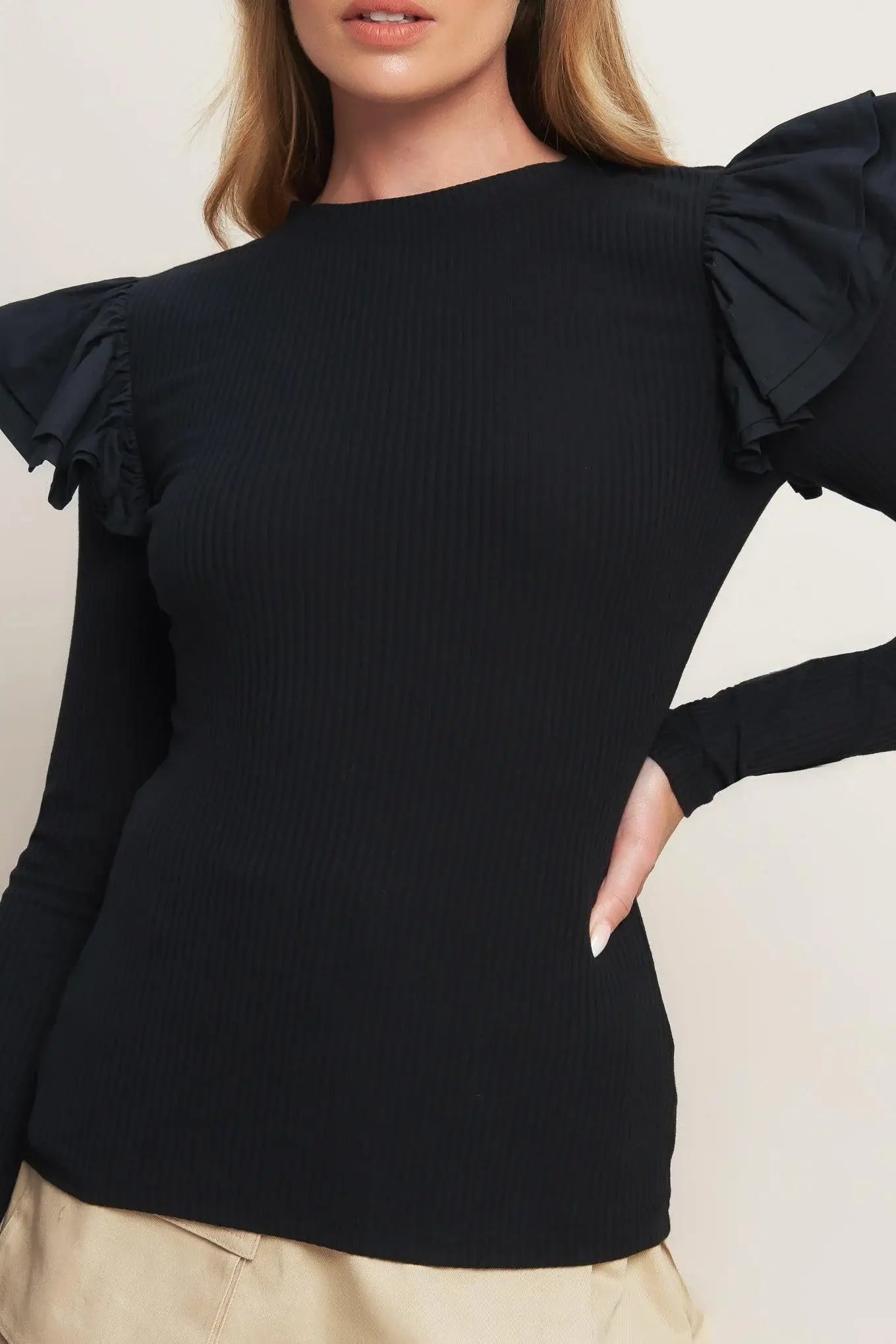 HAPPIEST HERE BLACK KNIT TOP - Flying Tomato - Flyclothing LLC