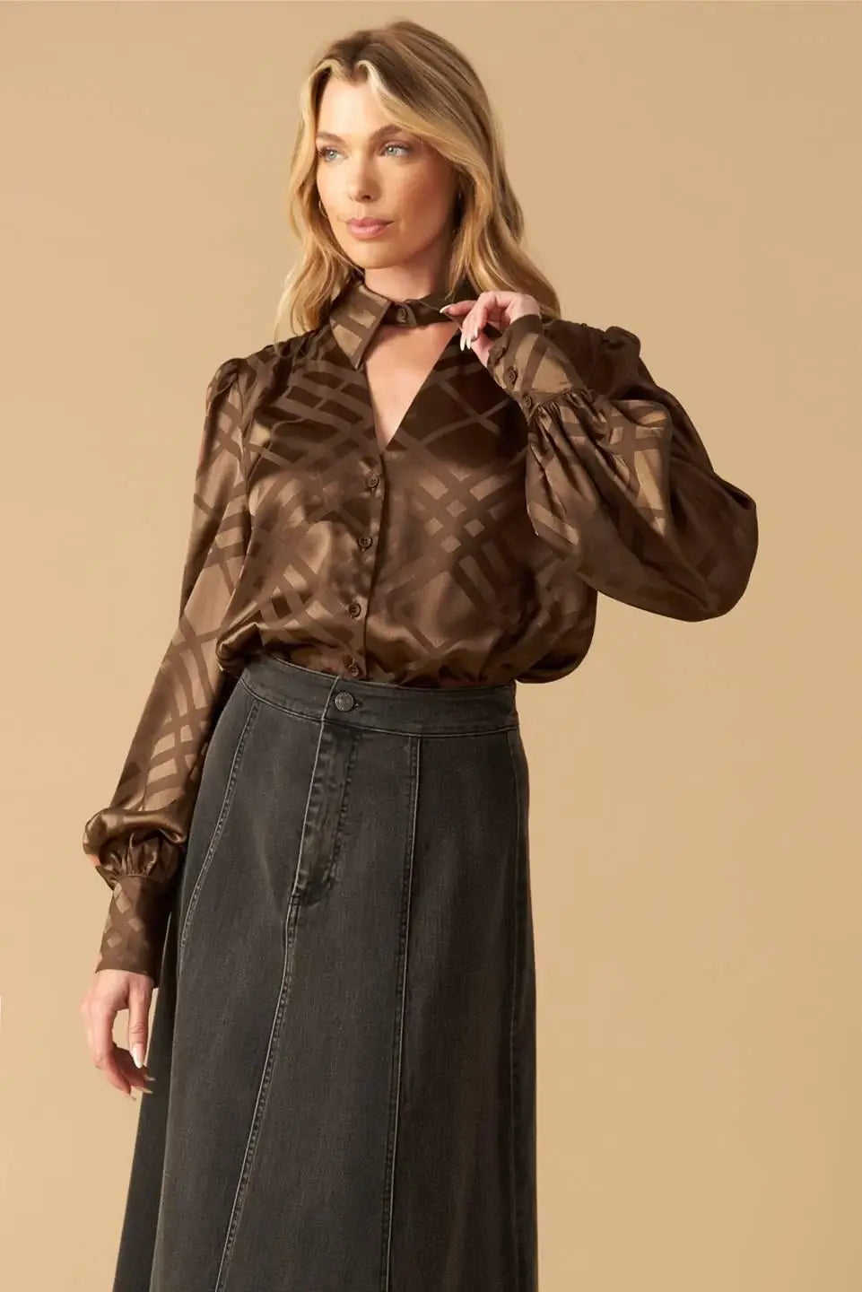 THE ART OF BALANCE WOVEN SATIN TOP - Flying Tomato - Flyclothing LLC