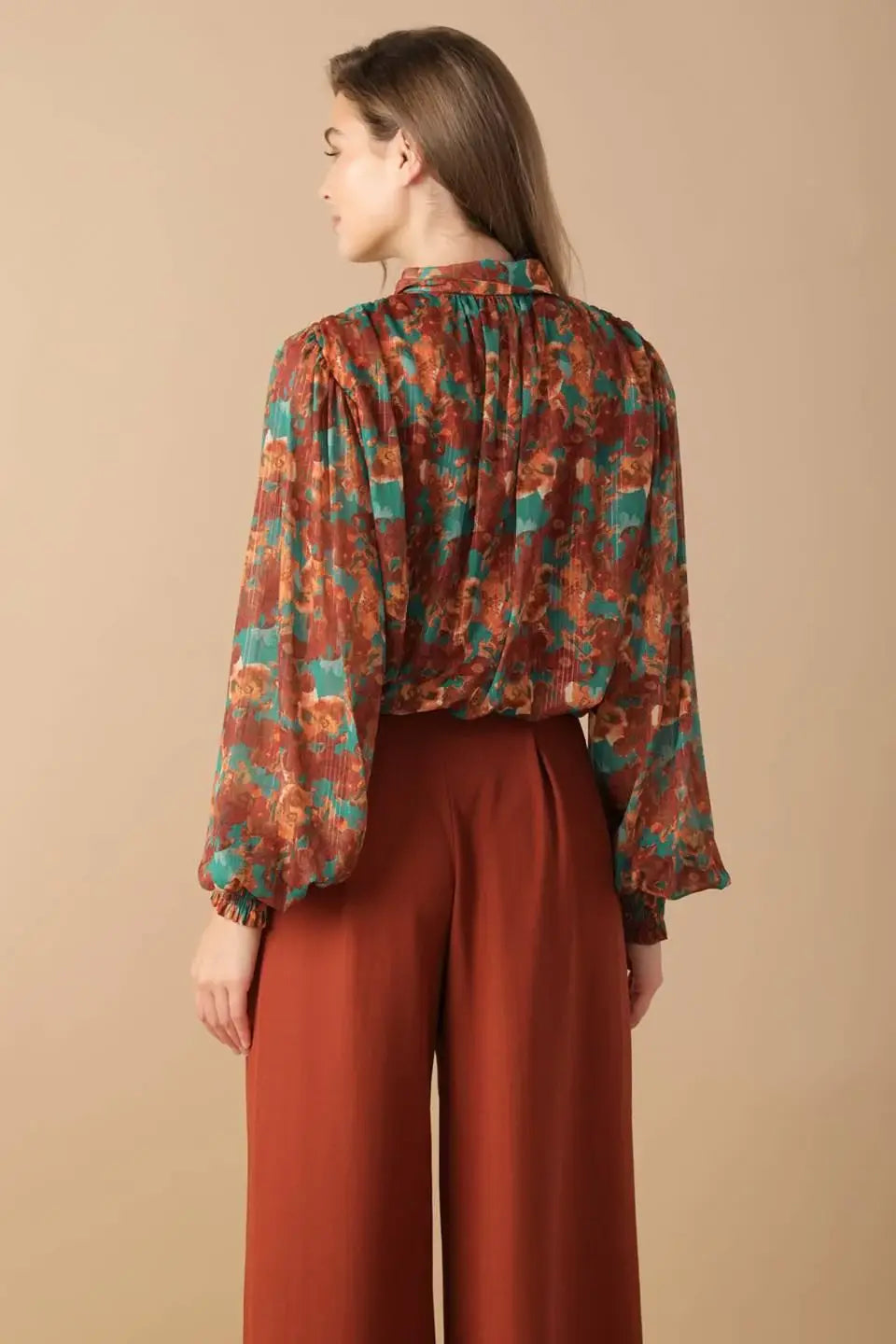 NOSTALGIC TEAL BROWN WOVEN TOP - Flying Tomato - Flyclothing LLC