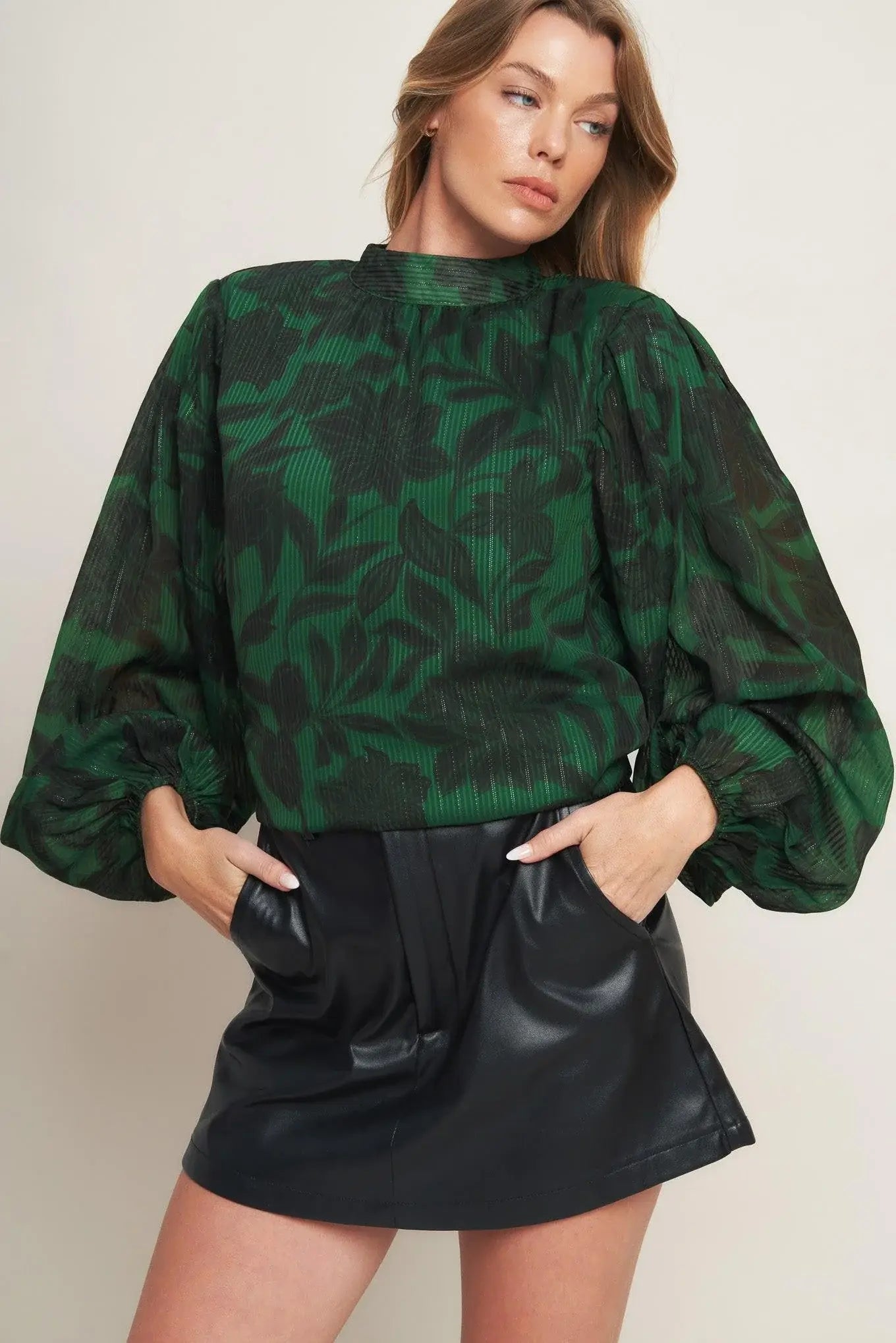 NOIR LEAF GREEN WOVEN TOP - Flying Tomato - Flyclothing LLC