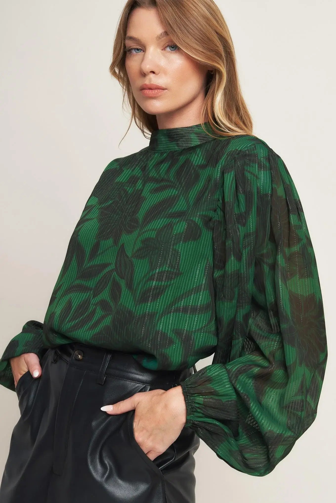 NOIR LEAF GREEN WOVEN TOP - Flying Tomato - Flyclothing LLC