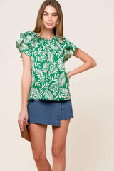 ROAMING AROUND GREEN WOVEN TOP - Flying Tomato - Flyclothing LLC