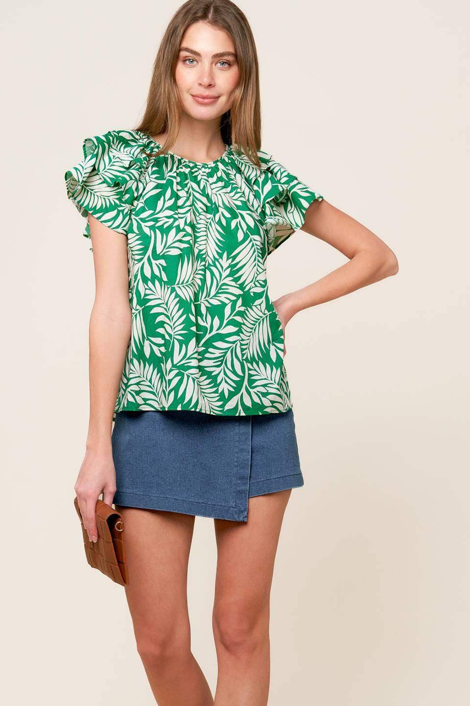 ROAMING AROUND GREEN WOVEN TOP - Flying Tomato - Flyclothing LLC