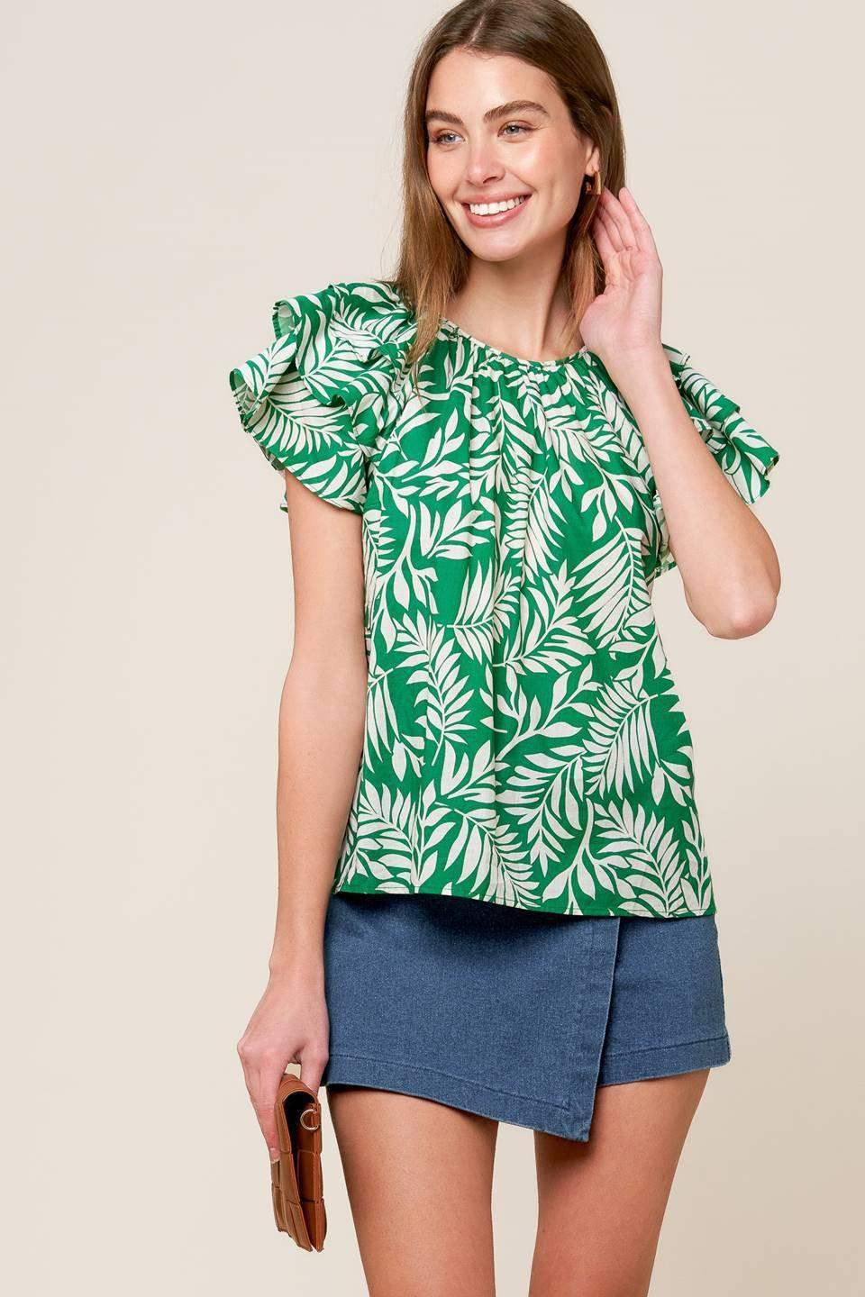 ROAMING AROUND GREEN WOVEN TOP - Flying Tomato - Flyclothing LLC