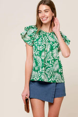 ROAMING AROUND GREEN WOVEN TOP - Flying Tomato - Flyclothing LLC