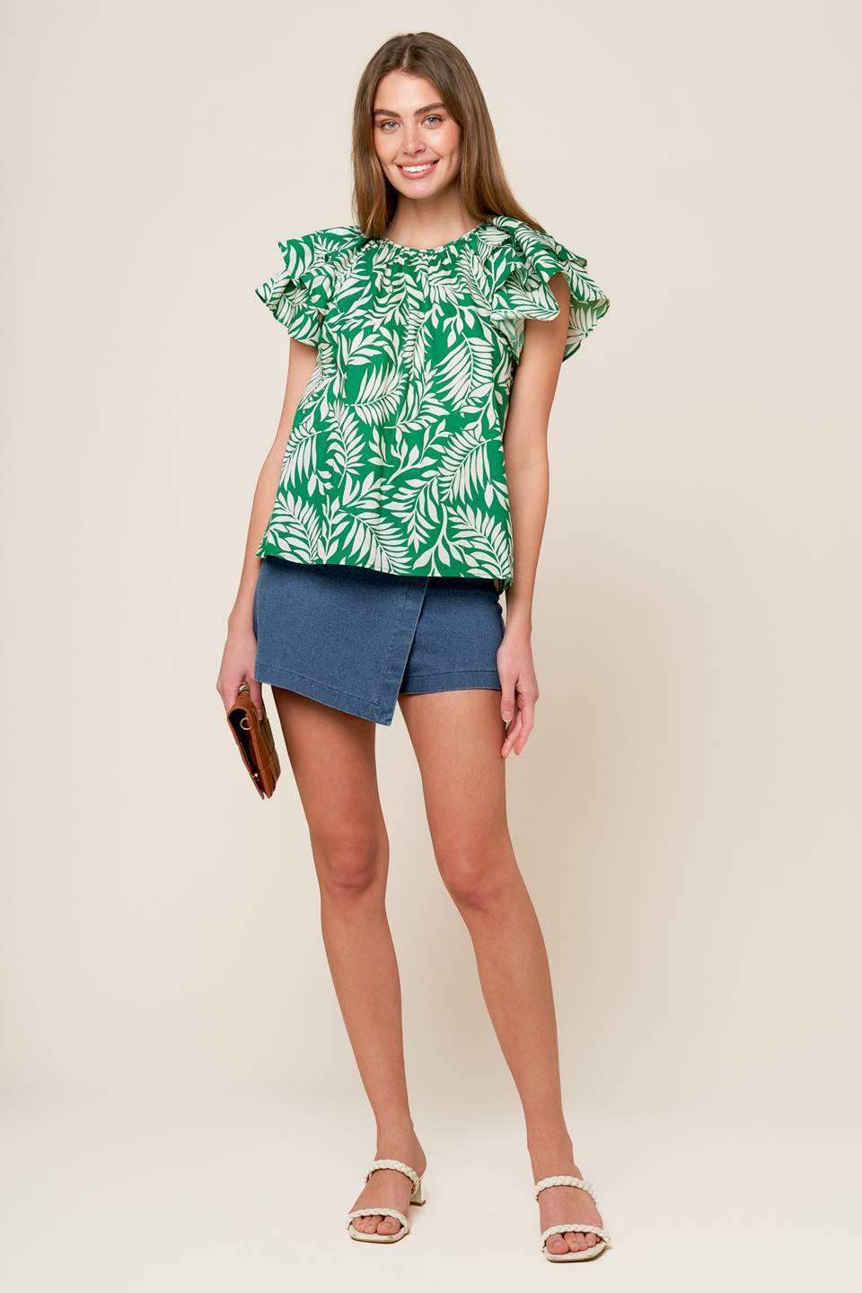 ROAMING AROUND GREEN WOVEN TOP - Flying Tomato - Flyclothing LLC