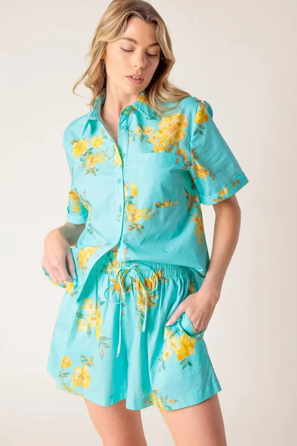 TREASURED TIMES WOVEN TOP AND SHORT SET - Flying Tomato - Flyclothing LLC