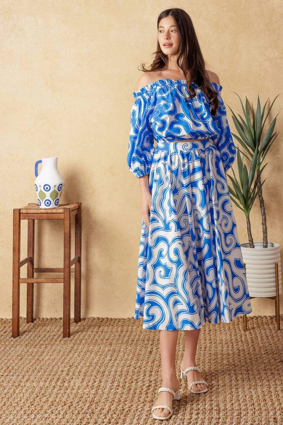 SUNSET SASHAY BLUE TOP AND SKIRT SET - Flying Tomato - Flyclothing LLC