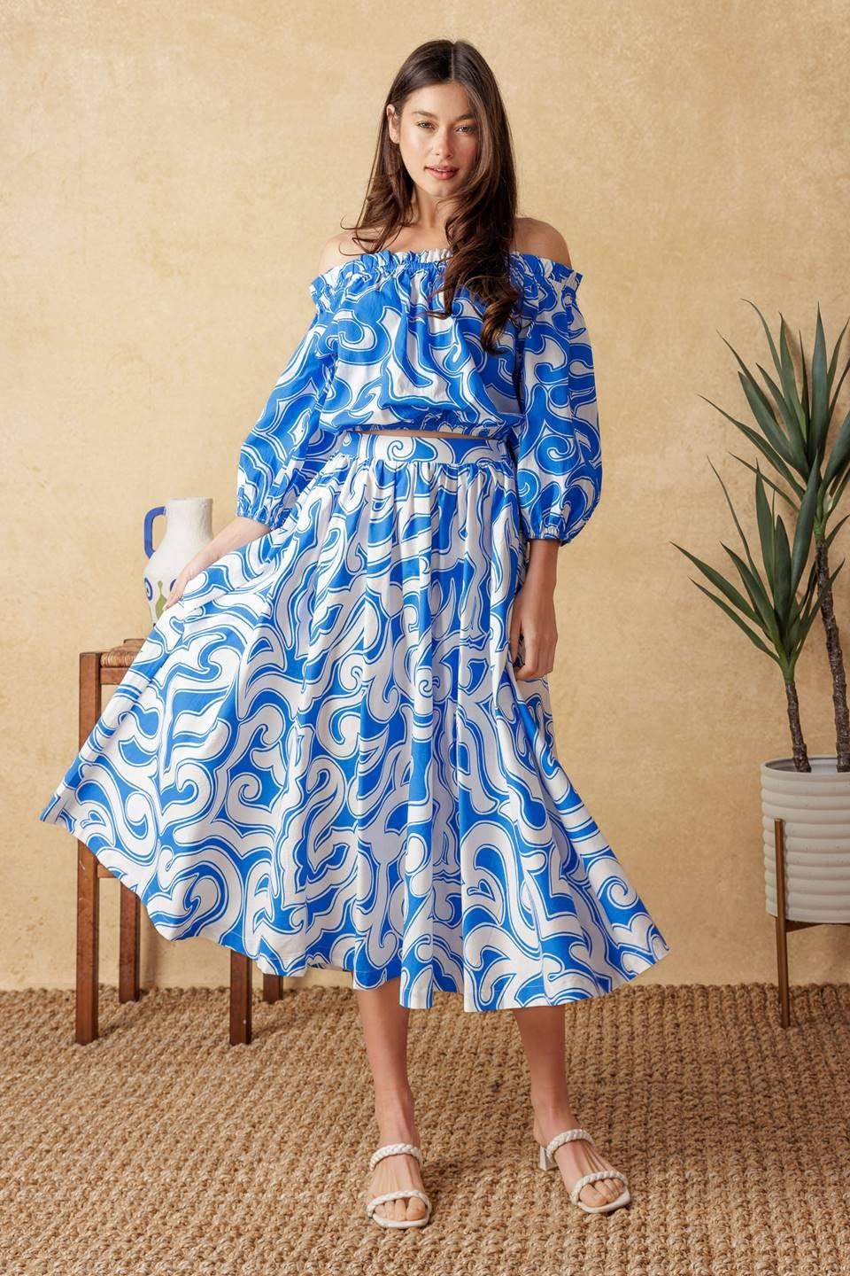 SUNSET SASHAY BLUE TOP AND SKIRT SET - Flying Tomato - Flyclothing LLC