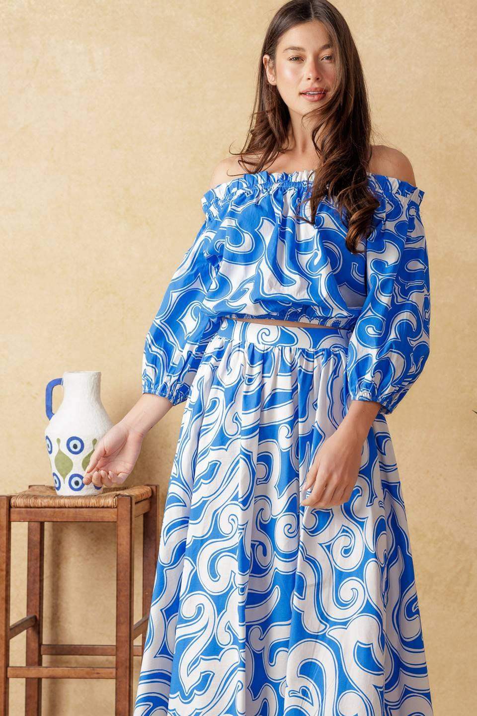 SUNSET SASHAY BLUE TOP AND SKIRT SET - Flying Tomato - Flyclothing LLC
