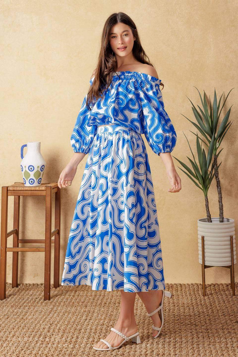 SUNSET SASHAY BLUE TOP AND SKIRT SET - Flying Tomato - Flyclothing LLC