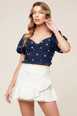 BEBE ALERT NAVY WOVEN TOP - Flying Tomato - Flyclothing LLC