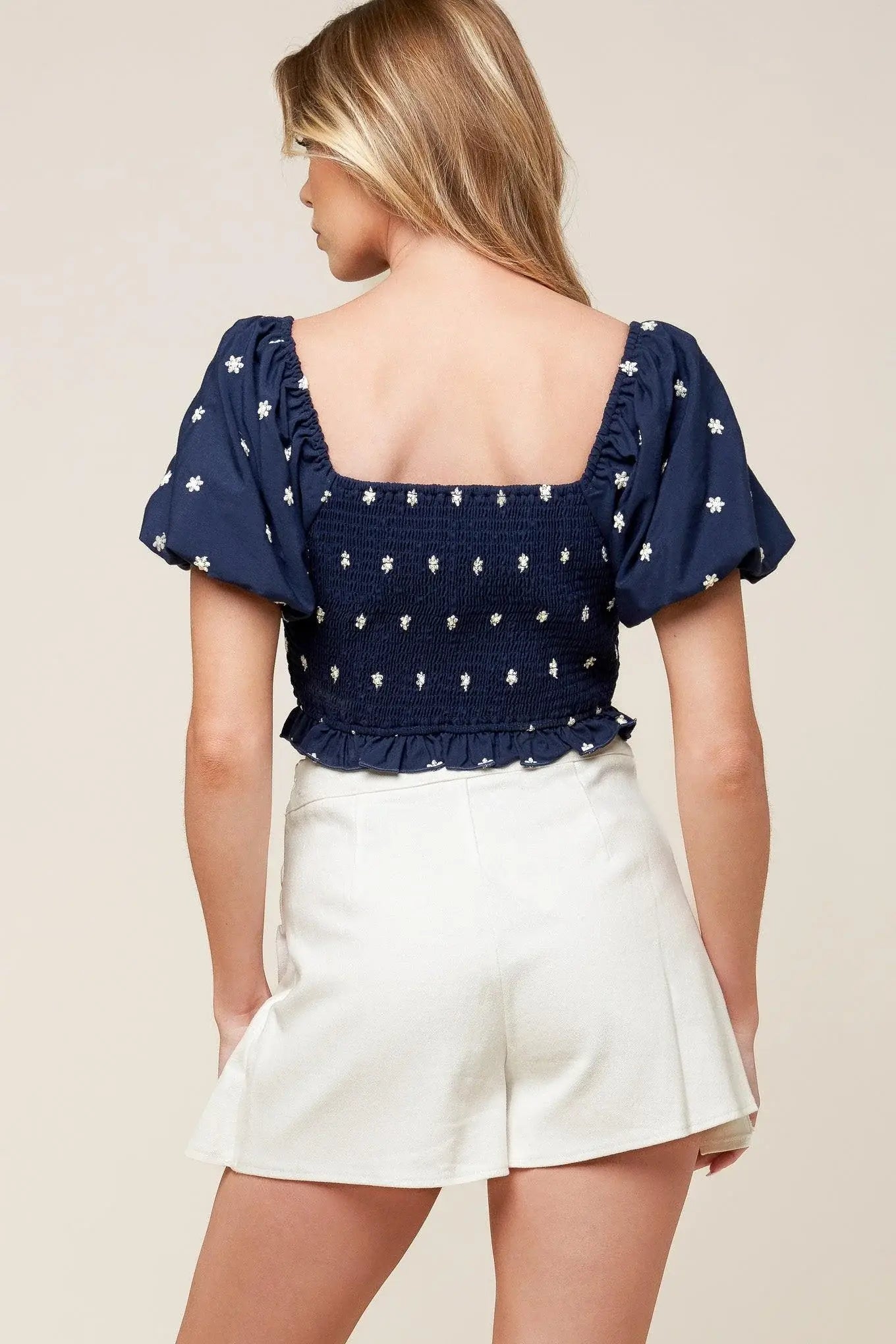 BEBE ALERT NAVY WOVEN TOP - Flying Tomato - Flyclothing LLC