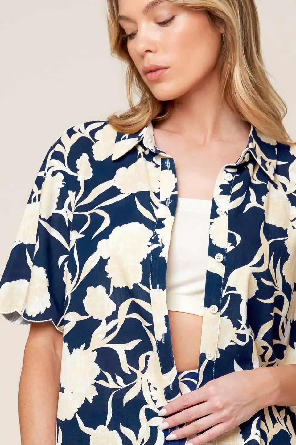 SLOW MORNINGS NAVY WOVEN TOP AND SHORTS SET - Flying Tomato - Flyclothing LLC