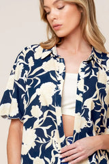 SLOW MORNINGS NAVY WOVEN TOP AND SHORTS SET - Flying Tomato - Flyclothing LLC
