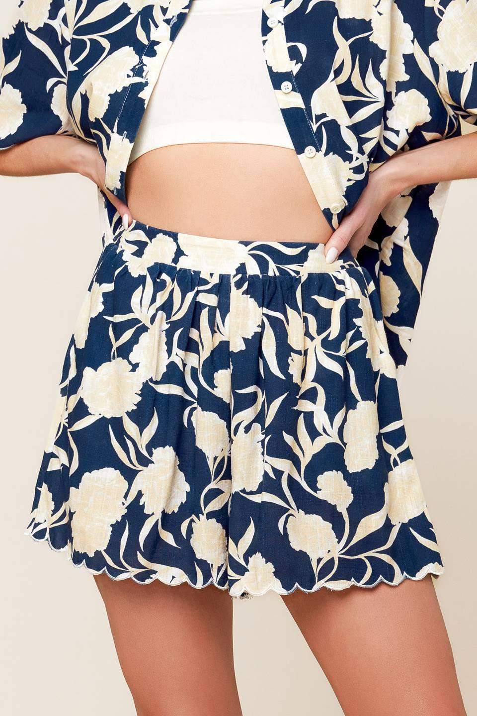 SLOW MORNINGS NAVY WOVEN TOP AND SHORTS SET - Flying Tomato - Flyclothing LLC