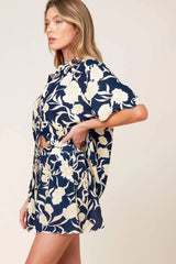 SLOW MORNINGS NAVY WOVEN TOP AND SHORTS SET - Flying Tomato - Flyclothing LLC