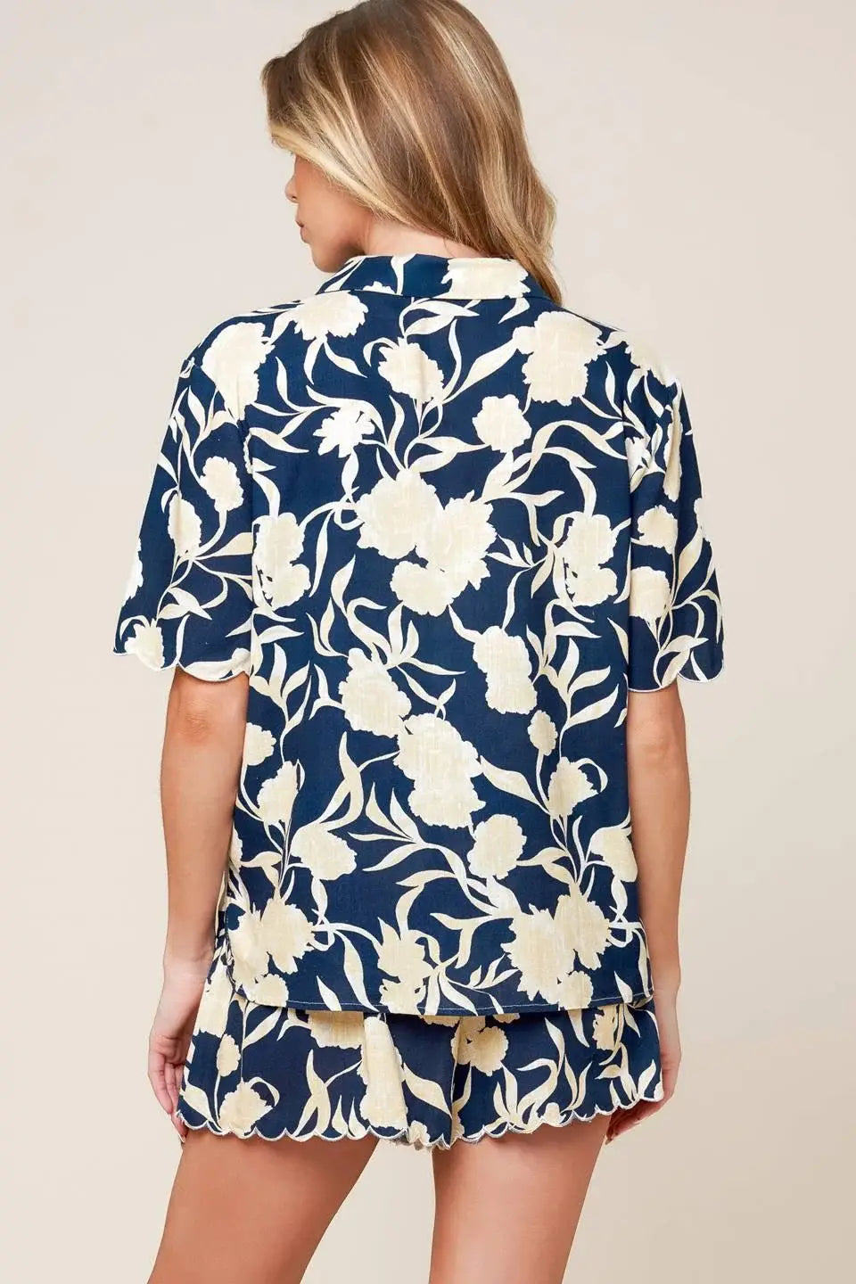 SLOW MORNINGS NAVY WOVEN TOP AND SHORTS SET - Flying Tomato - Flyclothing LLC
