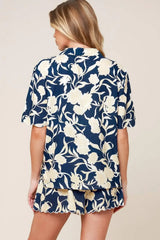 SLOW MORNINGS NAVY WOVEN TOP AND SHORTS SET - Flying Tomato - Flyclothing LLC