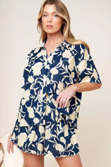 SLOW MORNINGS NAVY WOVEN TOP AND SHORTS SET - Flying Tomato - Flyclothing LLC