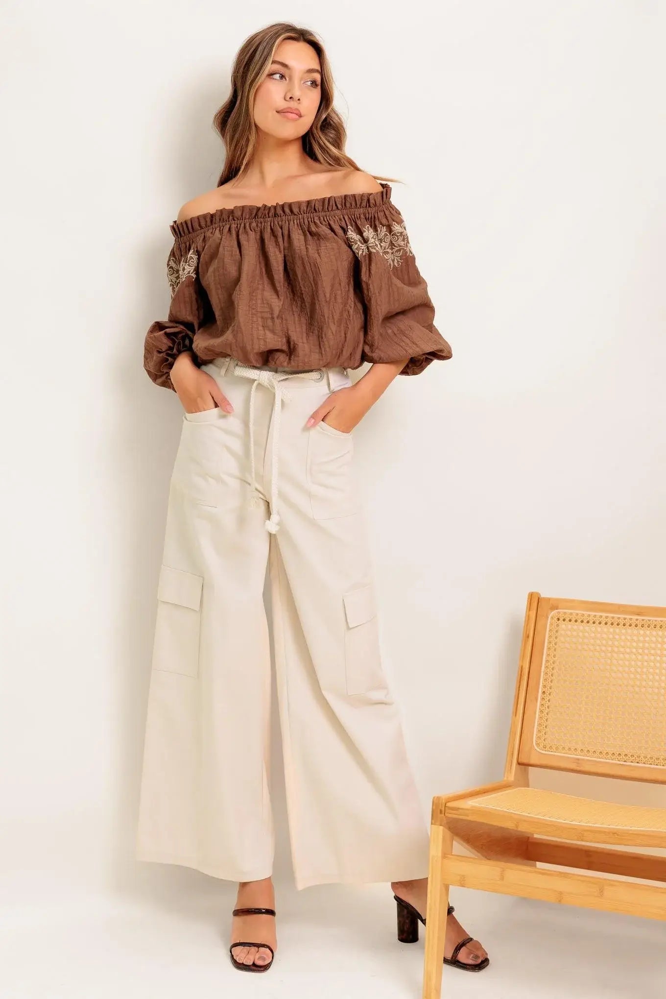 FULL SPEED AHEAD BROWN WOVEN TOP - Flying Tomato - Flyclothing LLC