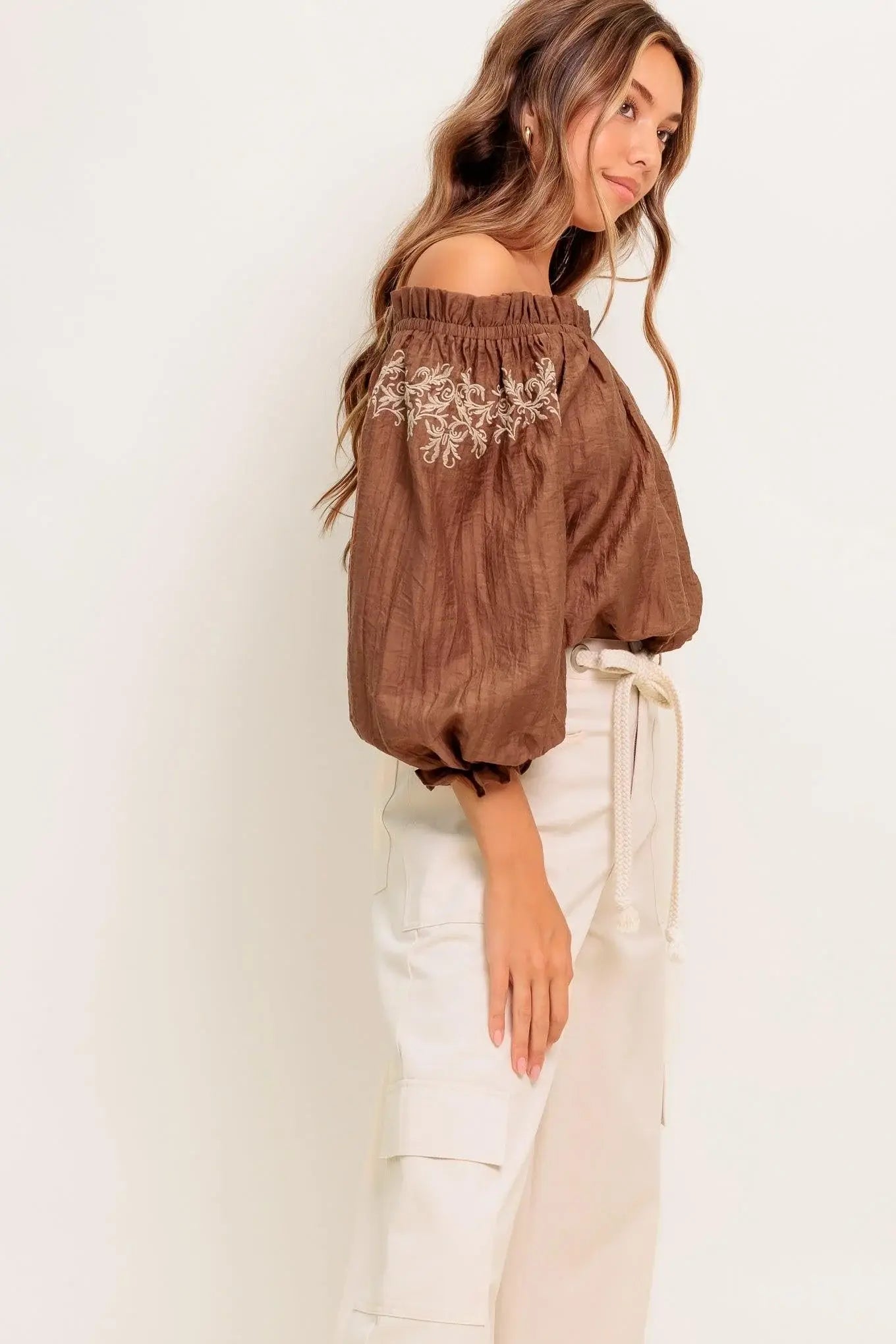 FULL SPEED AHEAD BROWN WOVEN TOP - Flying Tomato - Flyclothing LLC