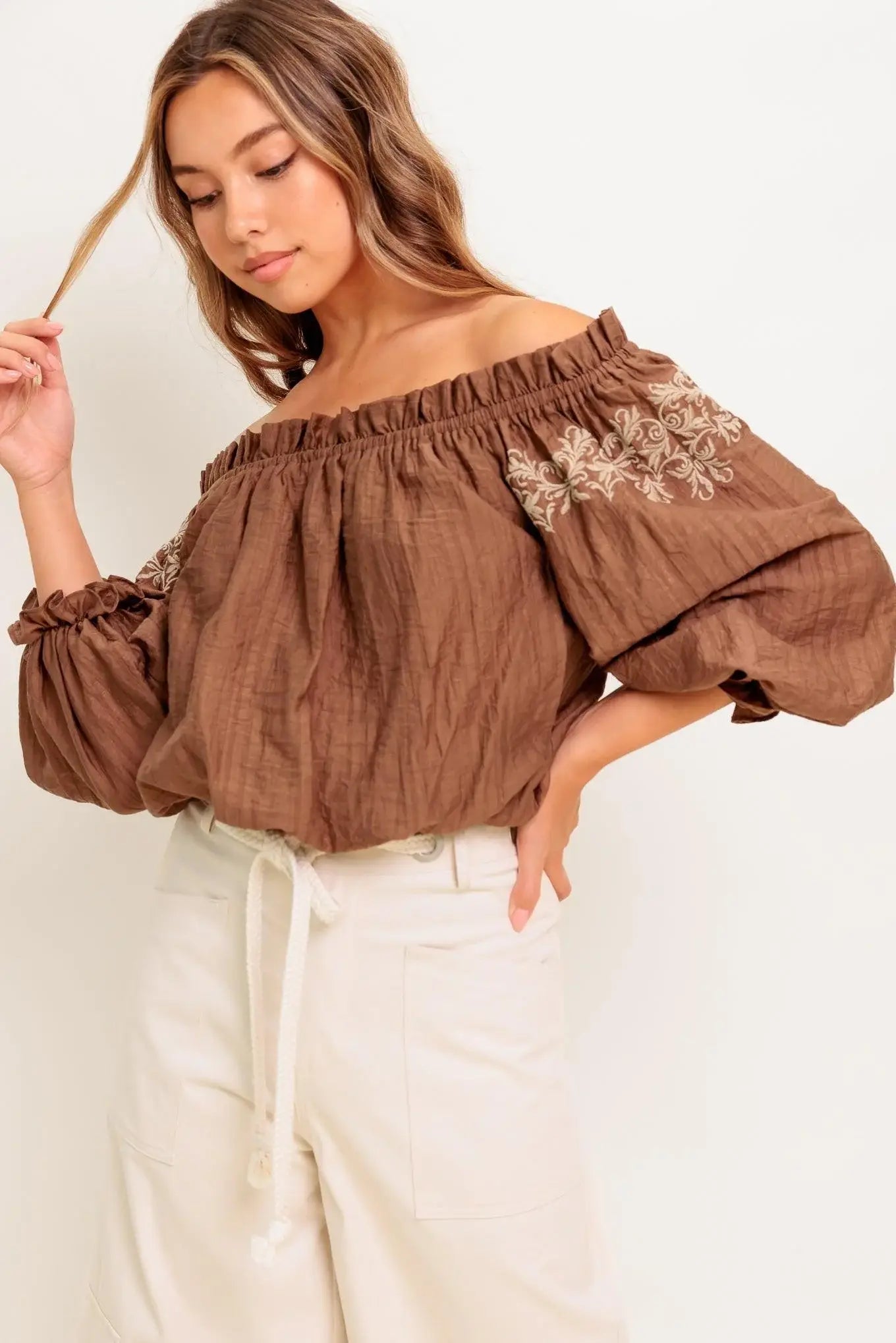 FULL SPEED AHEAD BROWN WOVEN TOP - Flying Tomato - Flyclothing LLC