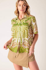 DISTANT ECHOES GREEN WOVEN SHIRT - Flying Tomato - Flyclothing LLC