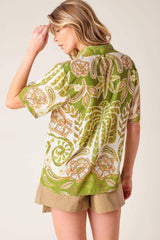 DISTANT ECHOES GREEN WOVEN SHIRT - Flying Tomato - Flyclothing LLC