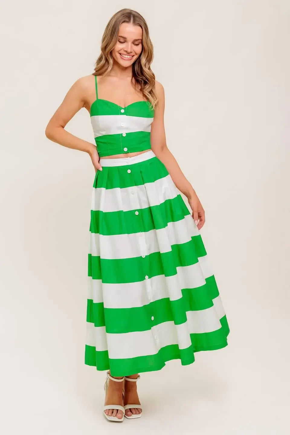 INFINITE FLARE GREEN WOVEN TOP AND SKIRT SET - Flying Tomato - Flyclothing LLC