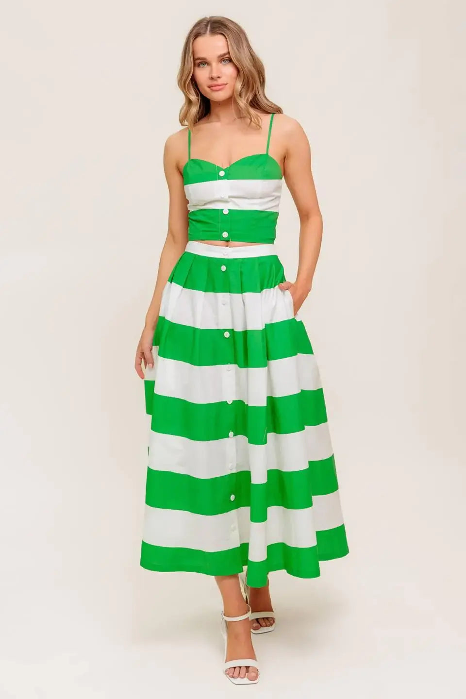 INFINITE FLARE GREEN WOVEN TOP AND SKIRT SET - Flying Tomato - Flyclothing LLC
