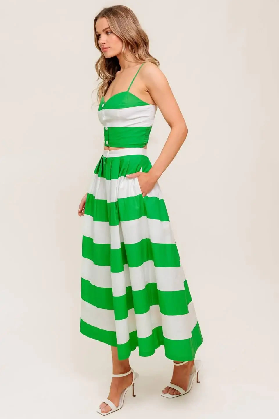INFINITE FLARE GREEN WOVEN TOP AND SKIRT SET - Flying Tomato - Flyclothing LLC