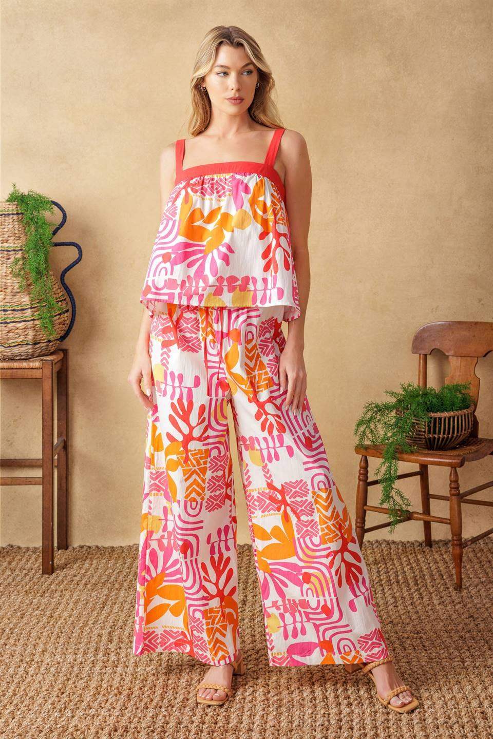 OVER YOU AGAIN WOVEN TOP AND PANT SET - Flying Tomato - Flyclothing LLC