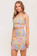 GARDEN VEIL SUNSET WOVEN TOP AND MINI SKIRT SET - Flying Tomato - Flyclothing LLC
