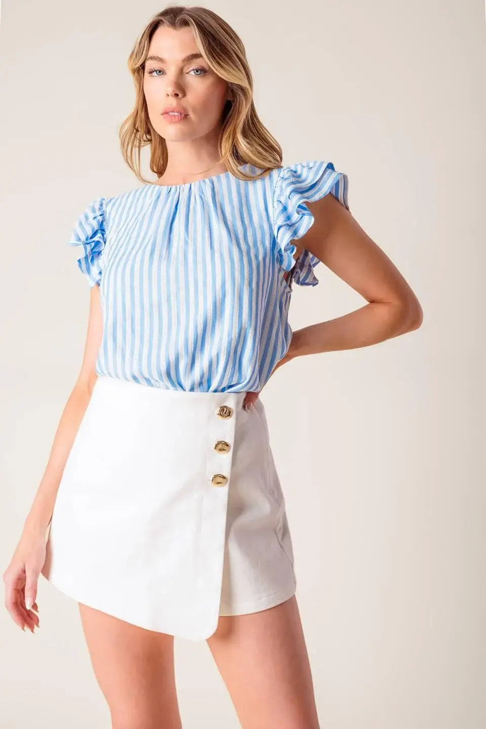 SWEET HARMONY BLUE WOVEN TOP - Flying Tomato - Flyclothing LLC