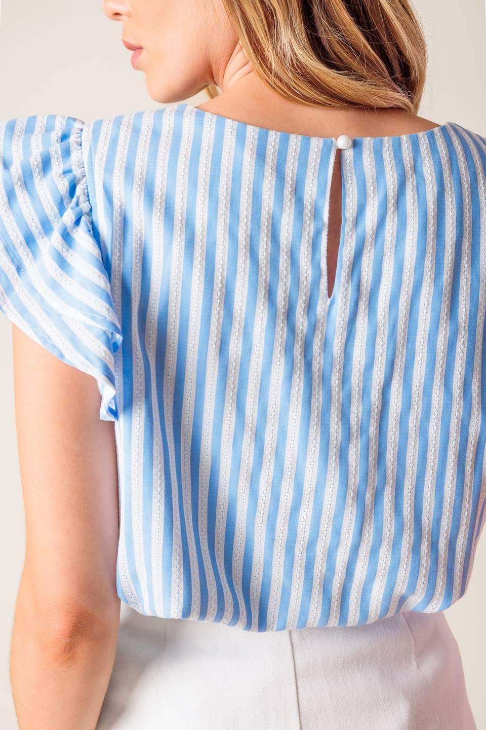 SWEET HARMONY BLUE WOVEN TOP - Flying Tomato - Flyclothing LLC